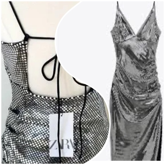 ‼️WOW‼️ZARA Silver Spaghetti strap, Midi shimmer dress‼️Absolutely beautiful♥️ - Picture 2 of 11